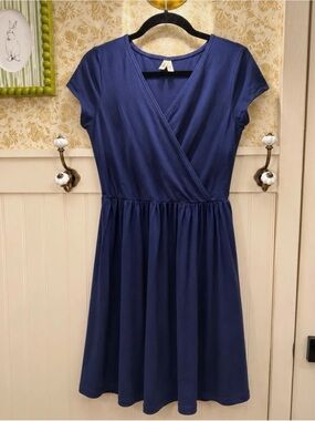 ‼️NWOT: Pact Organic Women's Navy Blue V-Neck Wrap Midi Dress - M